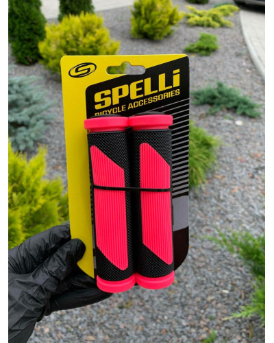 Гріпси SPELLI SBG-692, двокольорові Чорні з Рожевим ,прямі, двофактурні :  в крапинку зі смужками ,круглі, довж 125 мм, комплект 2 шт., в упаковці