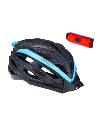 Шолом ONRIDE Grip чорний/синій M (55-58 см) + Мигалка ONRIDE View 270°