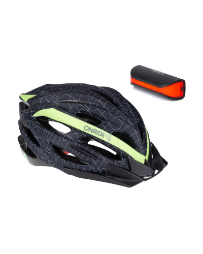 Шолом ONRIDE Grip чорний/зелений M (55-58 см) + Мигалка ONRIDE Slit