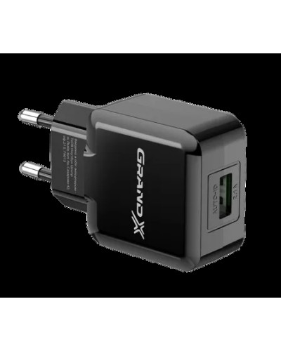 Зарядний пристрій USB Grand-X CH-03 5V/2,1A з захистом від перенавантажень, чорний