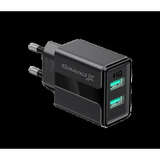 Зарядний пристрій 2X-USB Grand-X CH-15В 2 USB 5V/2.4A з захистом від перенавантаження, чорний