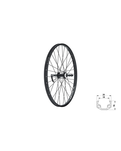 Колесо заднє під ексцентрик KLS Wasper freewheel V-brake R, 24", під тріскачку, 10x135мм чорний