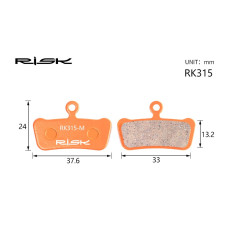 Колодки гальмiвнi полуметал пiд дисковi гальма RISK RK315-S 
Пiдходить пiд дисковi гальма AVID XX、XO Trail、E9 Trail、E7 Trail、 Guide